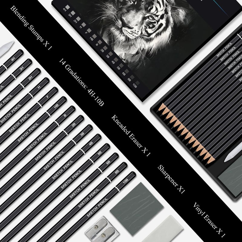 Aenir Sketch Pencils for Drawing, Drawing Pencils Set of 18, 10B–4H Graphite Pencil, Vinyl Eraser, Kneaded Eraser, Sharpener, Blending Stump,Sketch Set for Artists, Art Supplies. - Image 2